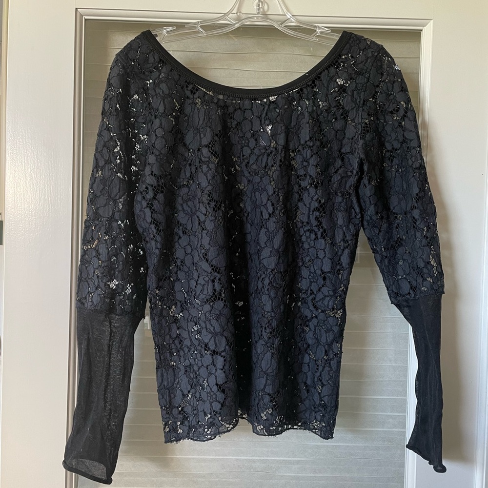 Prada Black Lace Long Sleeve Shirt Size 38